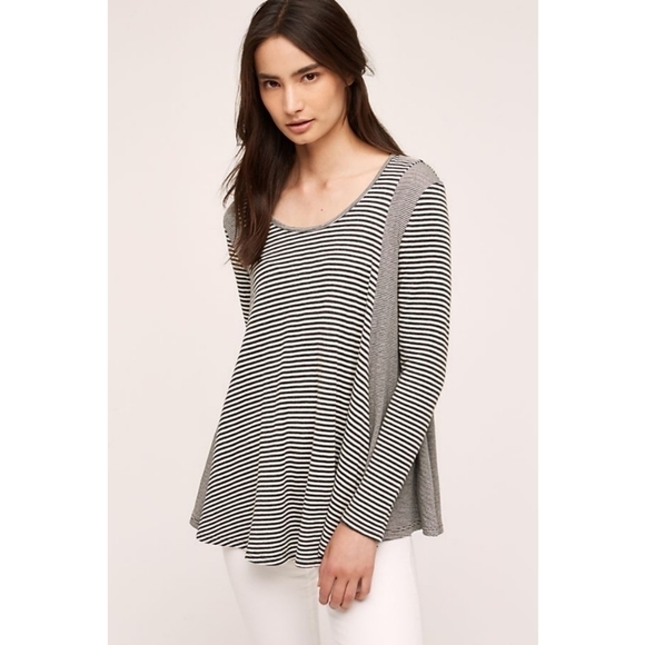 Anthro Eri + Ali Striped Long Sleeve Swing Top - Picture 1 of 5